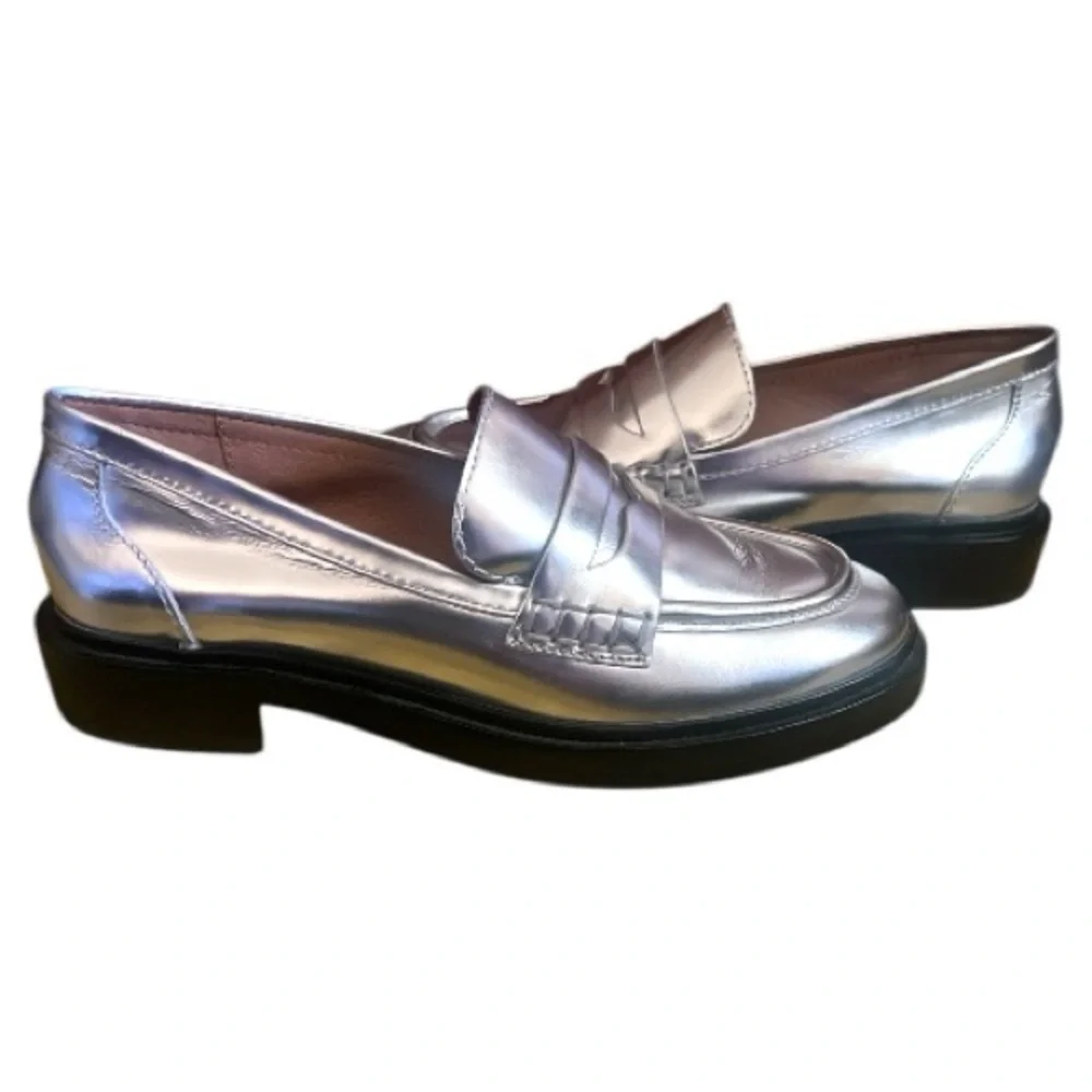 Madewell The Vernon Specchio Leather Loafers Metallic Silver‎ Size 6